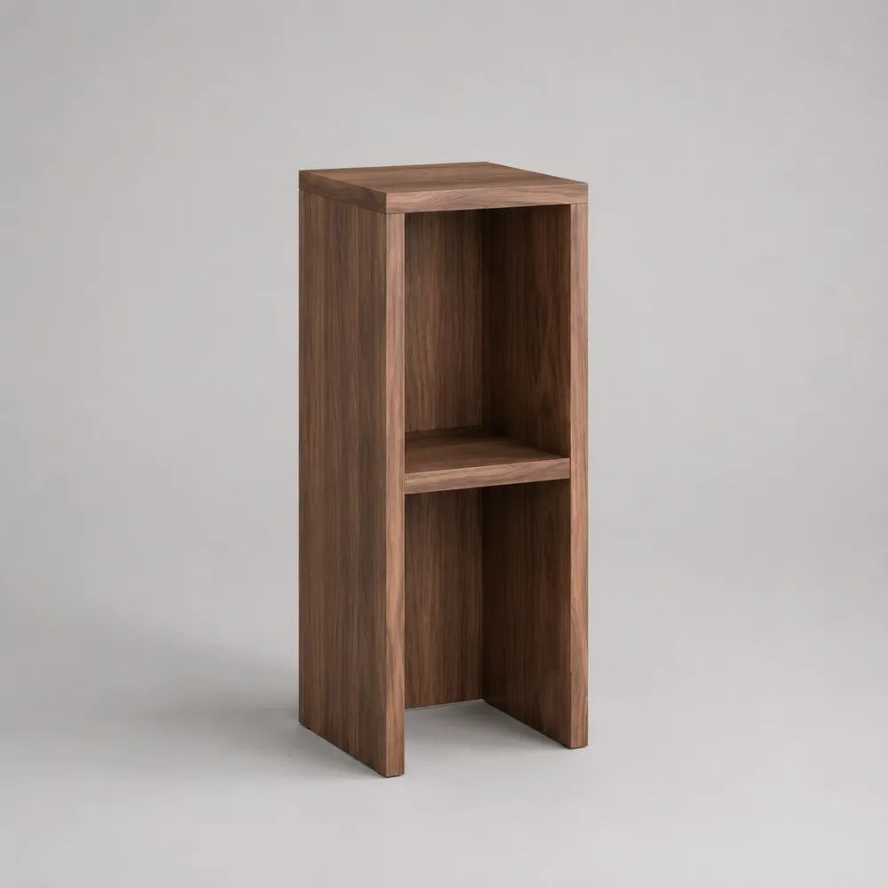 Comodino alto rettangolare in MDF impiallacciato noce con 2 vani aperti, marrone noce, 35 x 30 x 80 cm