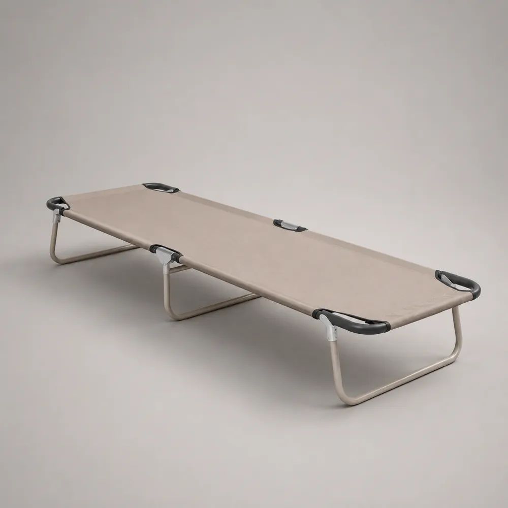 Brandina pieghevole da campeggio in poliestere e acciaio, beige, 190 x 65 x 41 cm