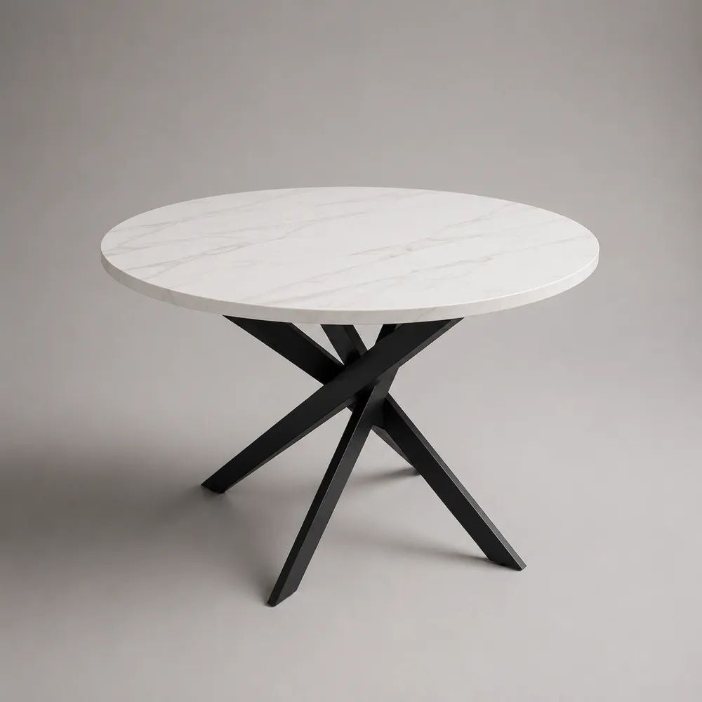 Tavolo da pranzo rotondo in pietra sinterizzata e acciaio Bianco/Nero Ø 100 × 75 cm