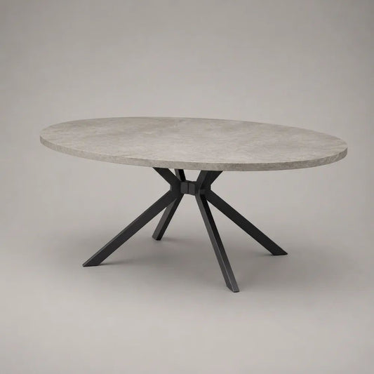 Tavolo da pranzo ovale in ceramica grigio marmorizzato con gambe in acciaio nero, 160 x 90 x 76 cm