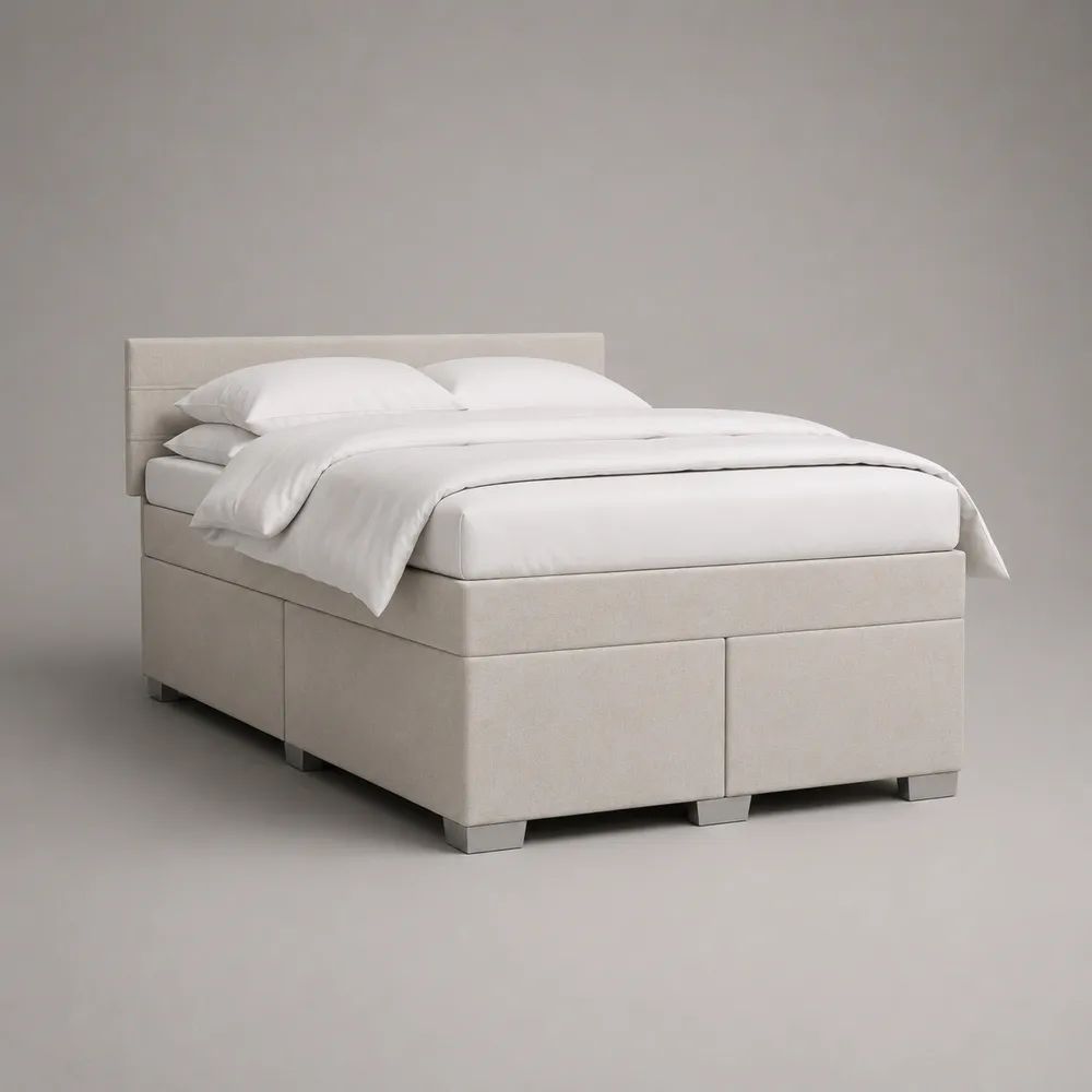 Letto matrimoniale imbottito beige con testiera e materasso a molle insacchettate, 160 x 200 cm