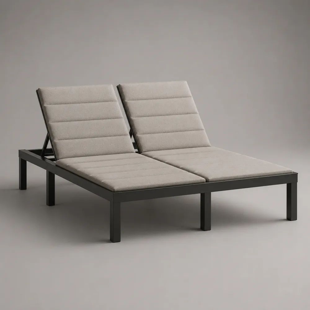 Lettino prendisole da giardino a 2 posti in acciaio con cuscini beige chiaro, 200 x 160 x 88 cm