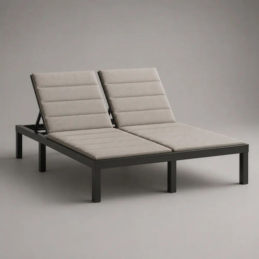 Lettino prendisole da giardino a 2 posti in acciaio con cuscini beige chiaro, 200 x 160 x 88 cm