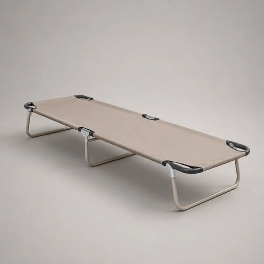 Brandina pieghevole da campeggio in poliestere e acciaio, beige, 190 x 65 x 41 cm