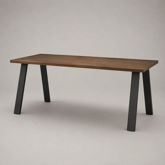 Tavolo da pranzo rettangolare in MDF effetto noce con gambe in acciaio nero, 160 × 80 × 75 cm