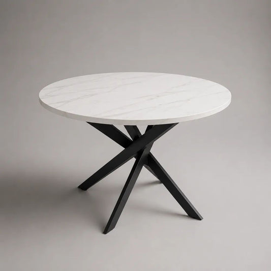 Tavolo da pranzo rotondo in pietra sinterizzata e acciaio Bianco/Nero Ø 100 × 75 cm