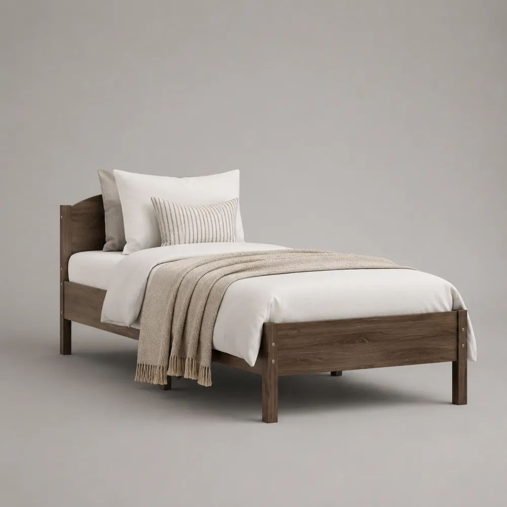 Letto singolo con rete a doghe in pino massello, marrone noce, 90 x 200 cm