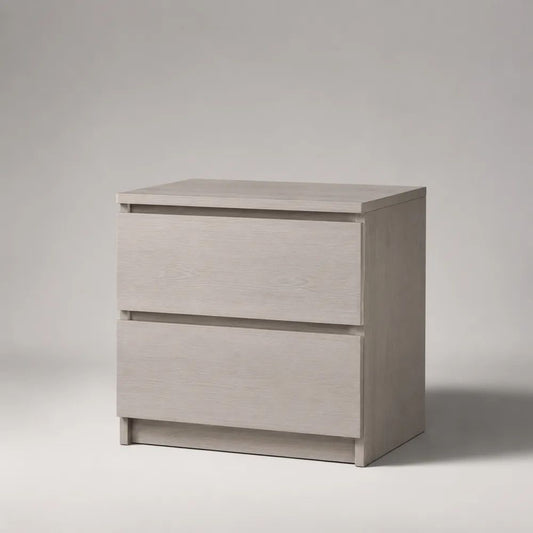 Comodino rettangolare con 2 cassetti in pannello truciolare melaminico, rovere grigio chiaro, 45 × 40 × 55 cm