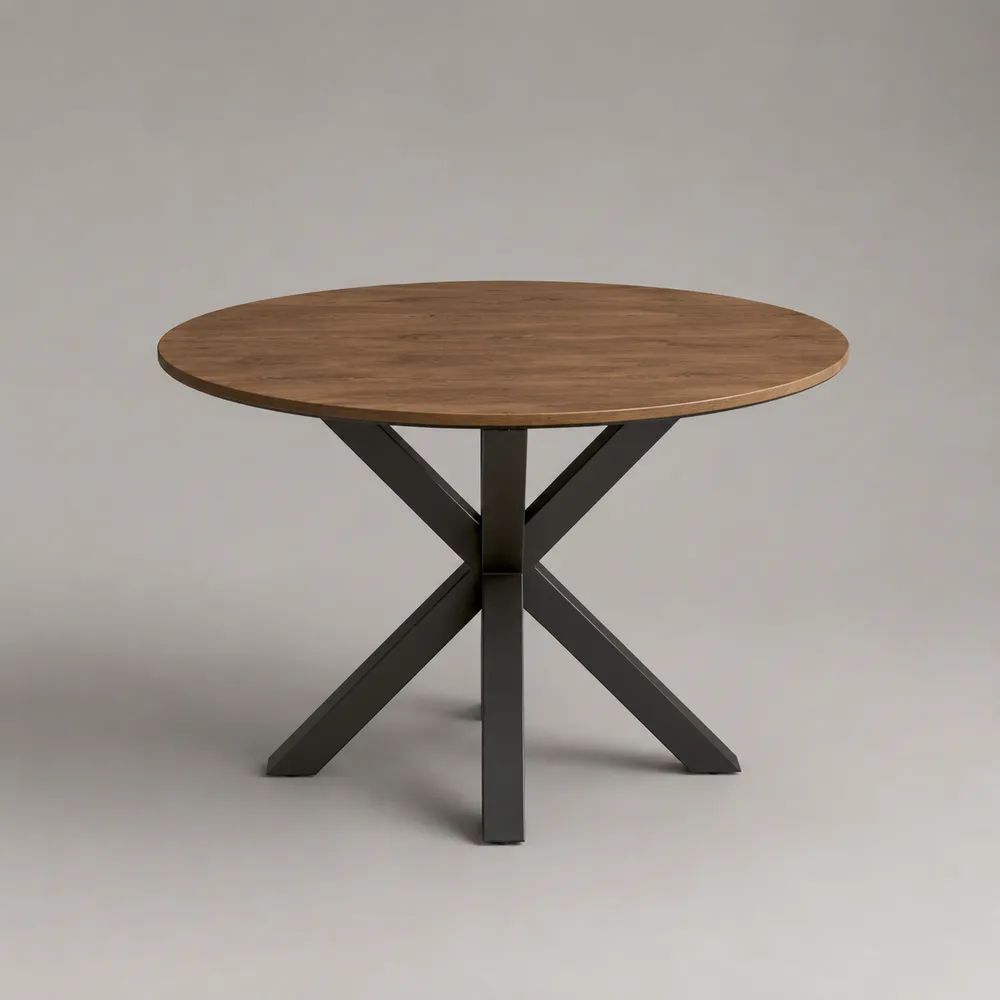 Tavolo da pranzo rotondo in MDF effetto rovere e acciaio nero Ø120 × 75 cm