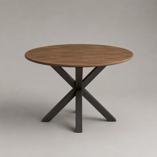 Tavolo da pranzo rotondo in MDF effetto rovere e acciaio nero Ø120 × 75 cm